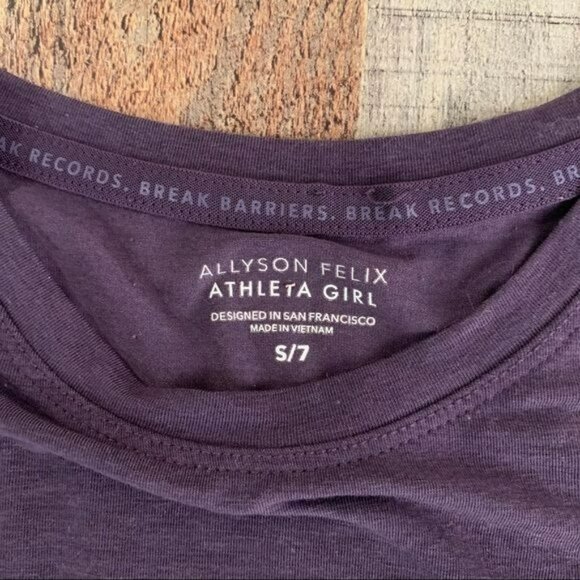 Athleta Girl Allyson Felix Purple Active Short Sleeve Top Tee T-Shirt Small 7 - Picture 3 of 7